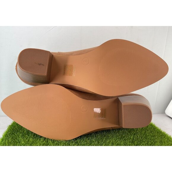 New Lisyiliz Womens Low Heel Ankle Boots Size 9 Cognac Faux Leather Zipper Closu - Picture 7 of 8